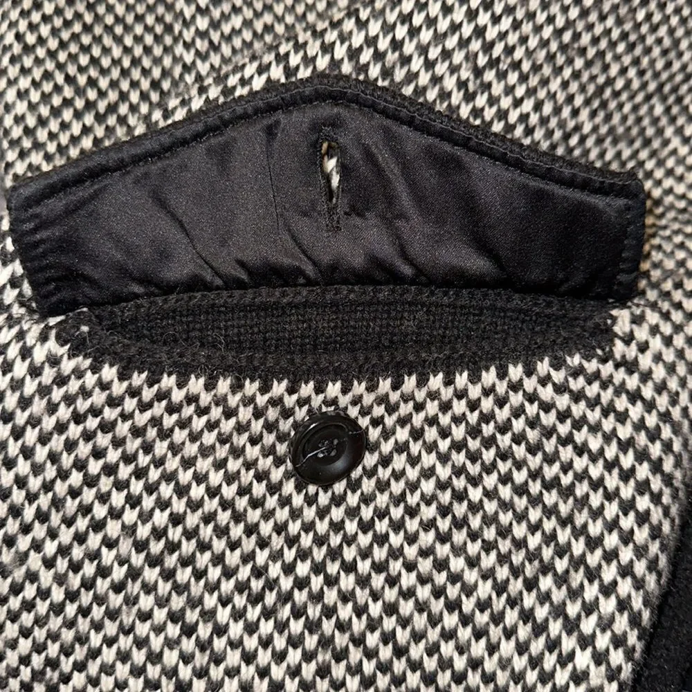 H&M L Black White Checkered Knit Wool Blend Shawl Button Front Cardigan Sweater